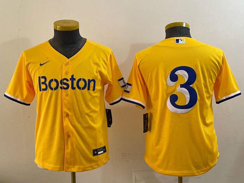 Youth 2025 Boston Red Sox #3 No Name Yellow City Edition Nike MLB Jersey style 01->youth mlb jersey->Youth Jersey